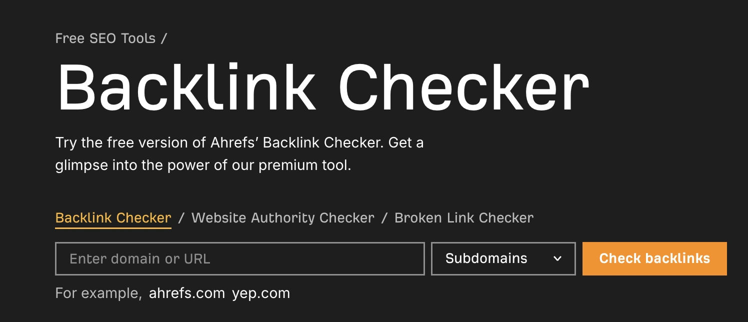 Ahrefs lookup results